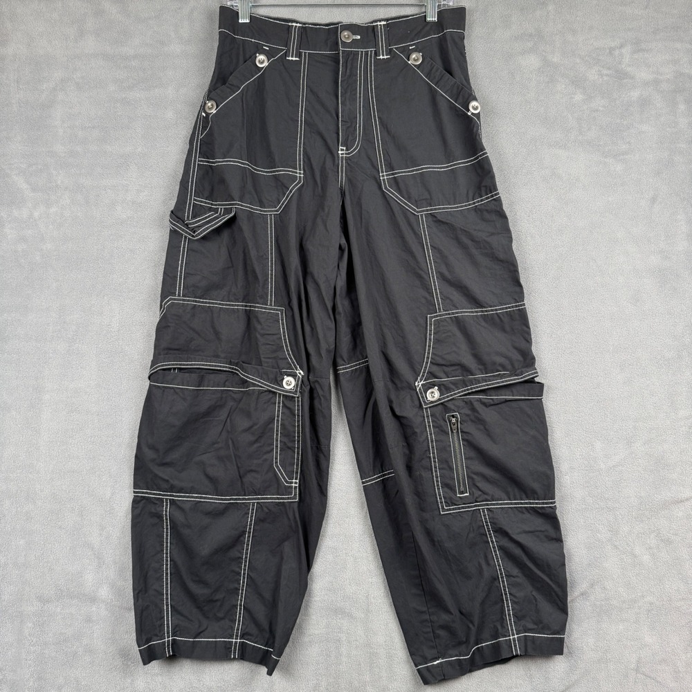 BDG Urban Outfitters Black Contrast Stitch Cargo Pants Baggy Y2K Streetwear 2 - Picture 1 of 9